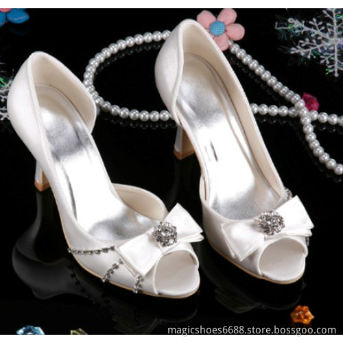 Crystal Stones Wedding Shoes Bridal Sandals With Bow